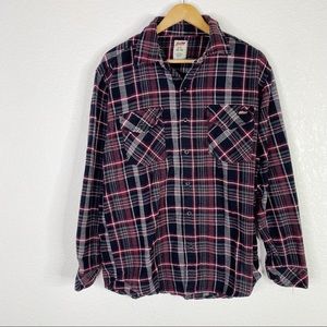Dickies Gray Red & Black Plaid Button Front Flannel Shirt